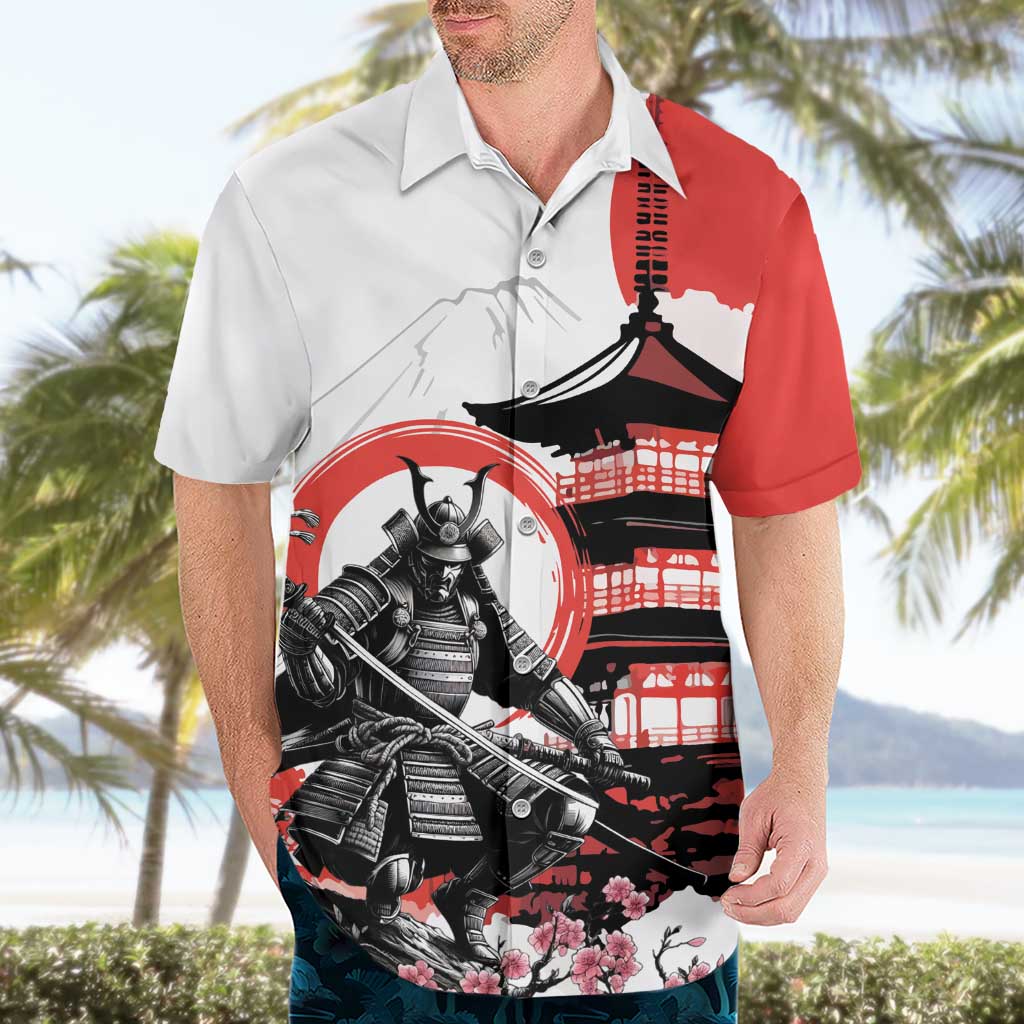 Japanese Samurai Warrior Enso Hawaiian Shirt Japan Pagoda Sakura Watercolor - Wonder Print Shop