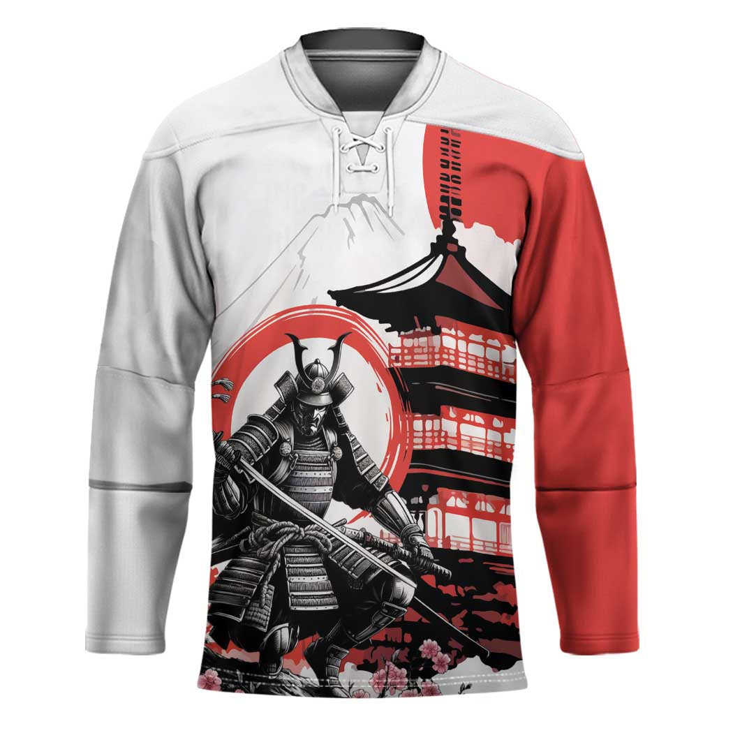 Japanese Samurai Warrior Enso Hockey Jersey Japan Pagoda Sakura Watercolor - Wonder Print Shop