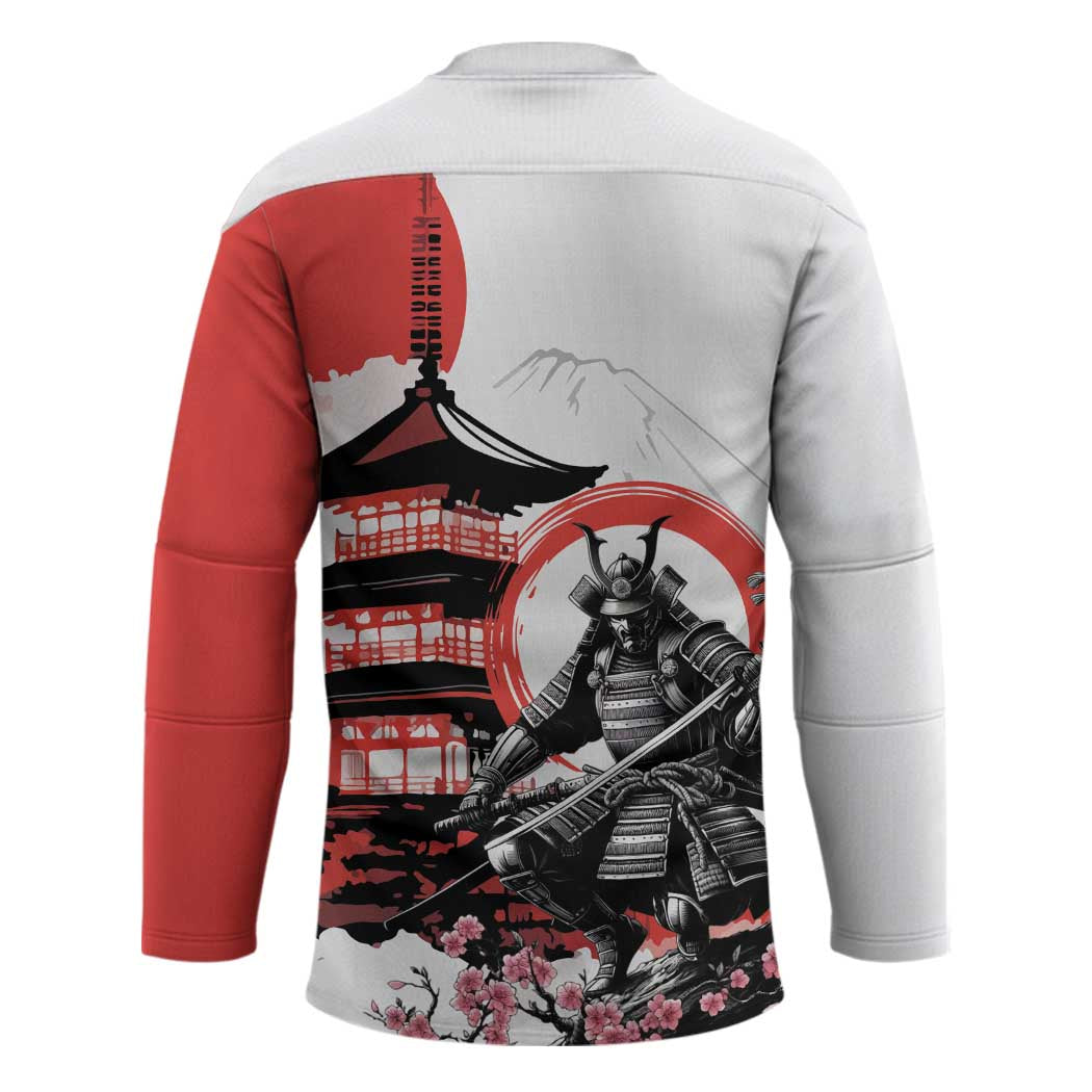 Japanese Samurai Warrior Enso Hockey Jersey Japan Pagoda Sakura Watercolor - Wonder Print Shop