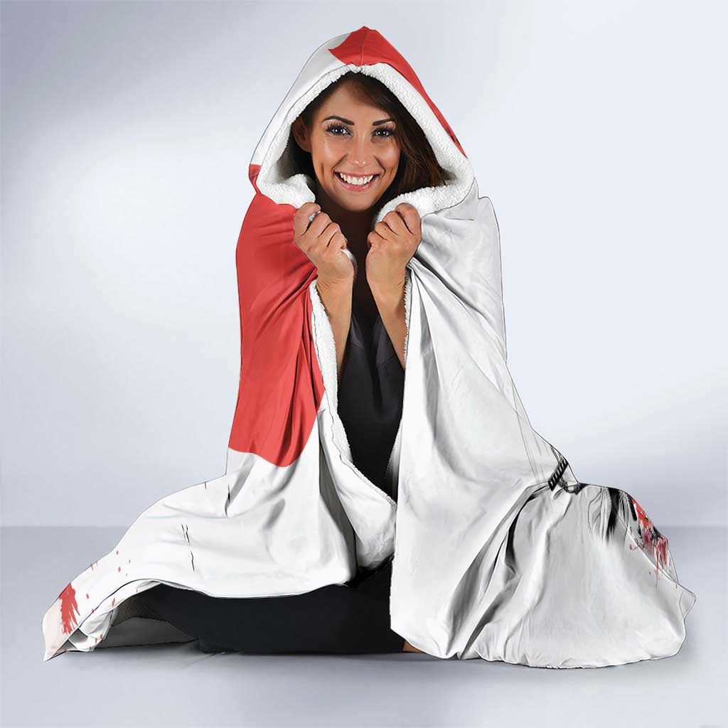 Japanese Samurai Warrior Enso Hooded Blanket Japan Pagoda Sakura Watercolor - Wonder Print Shop