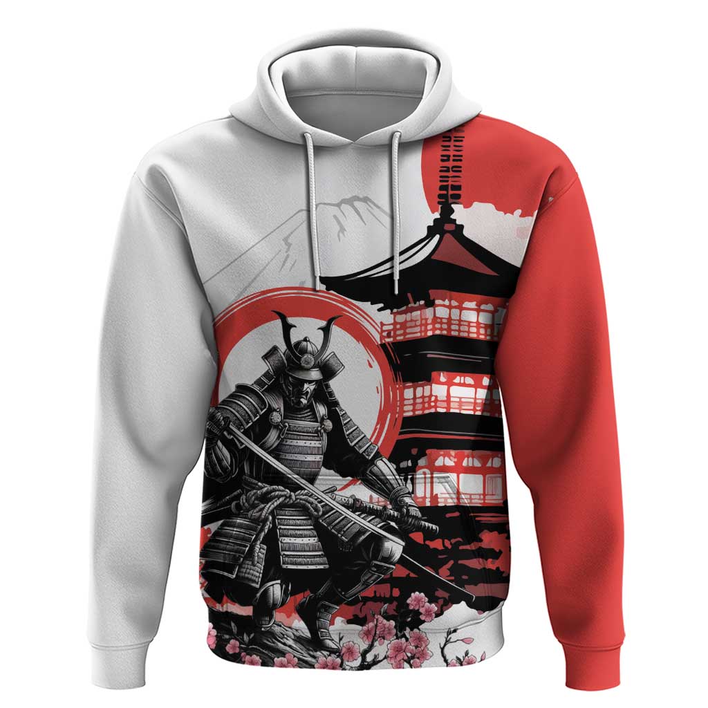 Japanese Samurai Warrior Enso Hoodie Japan Pagoda Sakura Watercolor - Wonder Print Shop