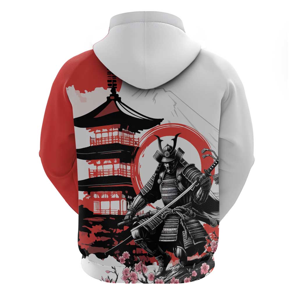 Japanese Samurai Warrior Enso Hoodie Japan Pagoda Sakura Watercolor - Wonder Print Shop