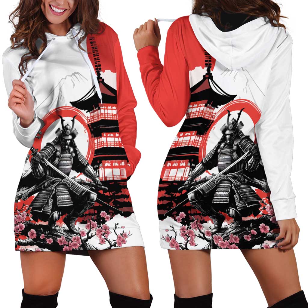 Japanese Samurai Warrior Enso Hoodie Dress Japan Pagoda Sakura Watercolor - Wonder Print Shop