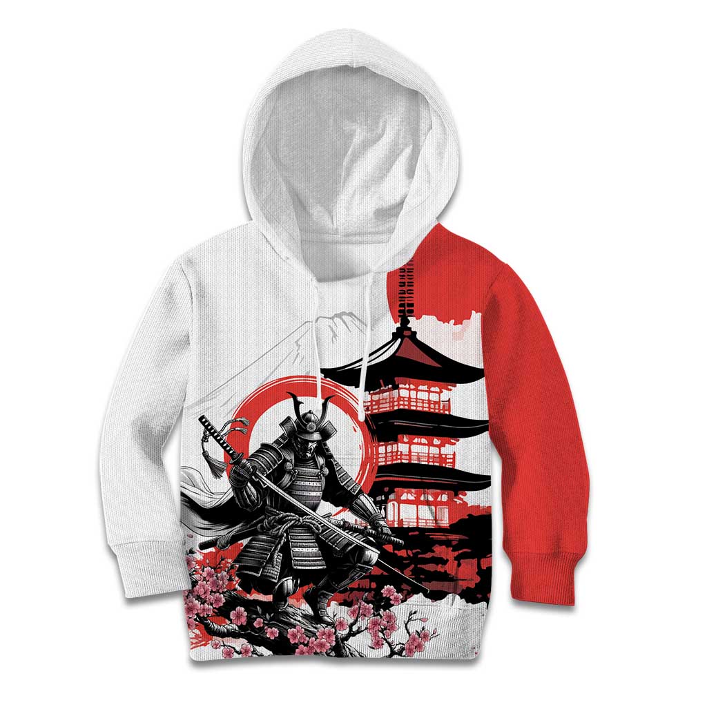 Japanese Samurai Warrior Enso Kid Hoodie Japan Pagoda Sakura Watercolor - Wonder Print Shop