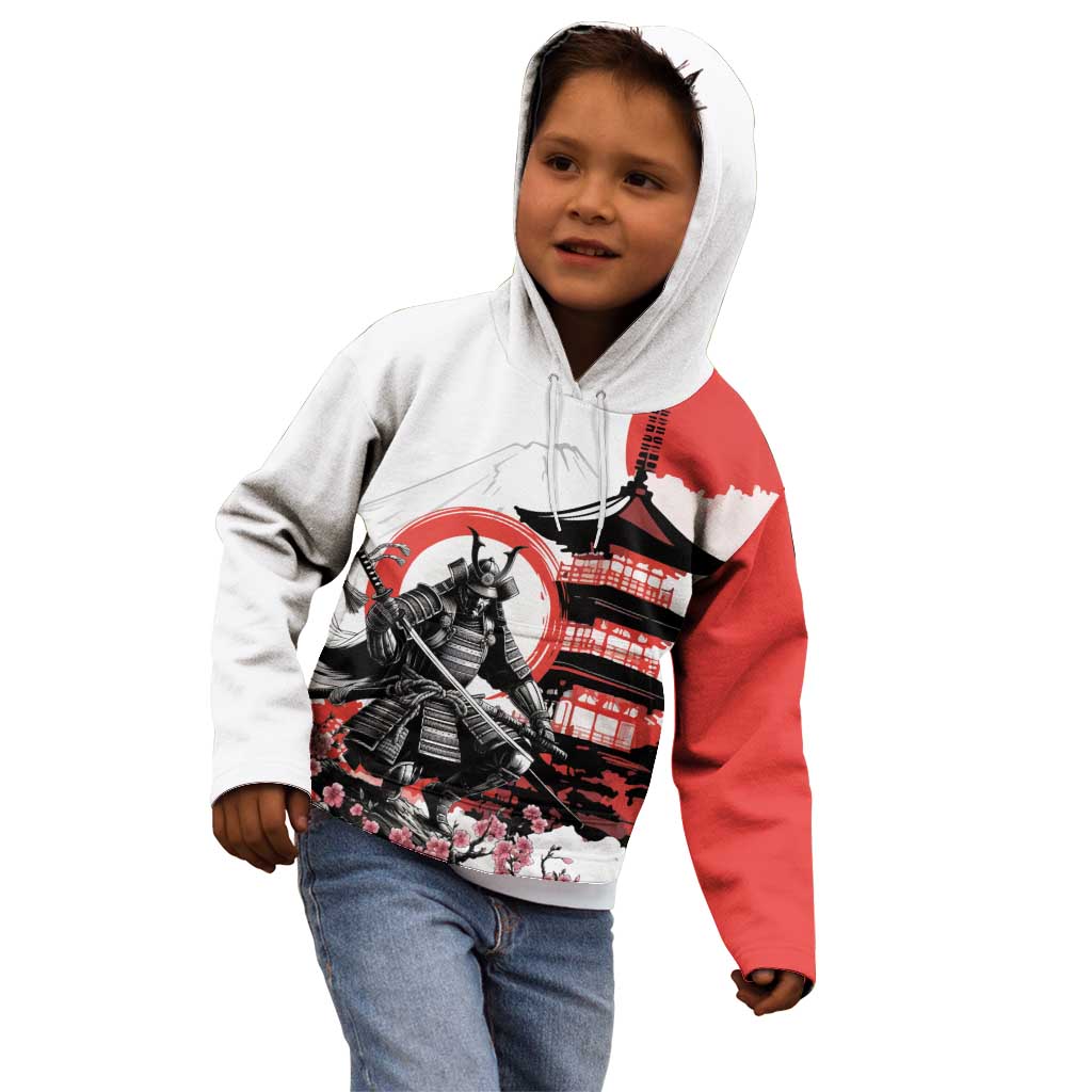 Japanese Samurai Warrior Enso Kid Hoodie Japan Pagoda Sakura Watercolor - Wonder Print Shop
