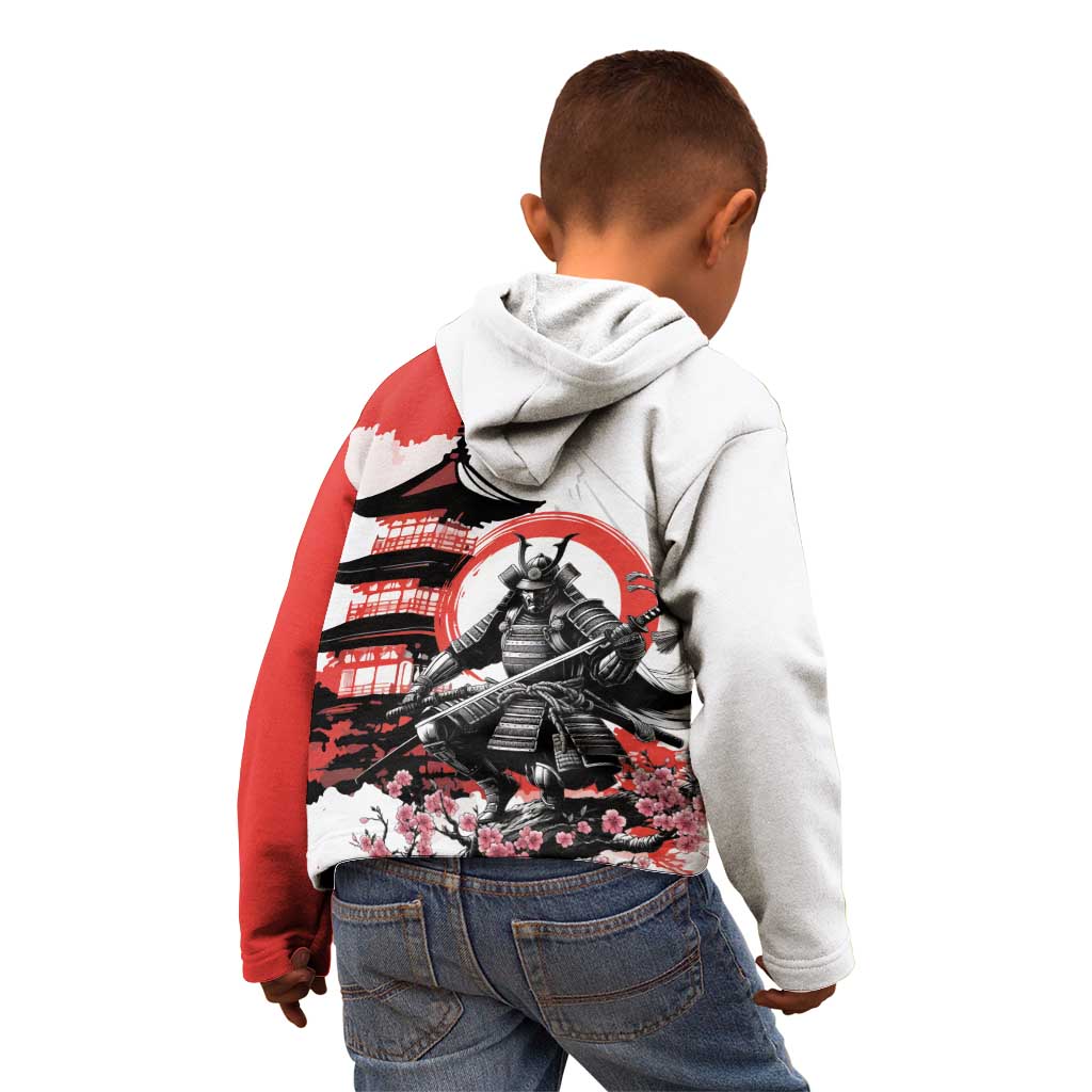 Japanese Samurai Warrior Enso Kid Hoodie Japan Pagoda Sakura Watercolor - Wonder Print Shop