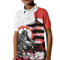 Japanese Samurai Warrior Enso Kid Polo Shirt Japan Pagoda Sakura Watercolor - Wonder Print Shop