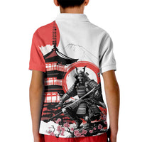 Japanese Samurai Warrior Enso Kid Polo Shirt Japan Pagoda Sakura Watercolor - Wonder Print Shop