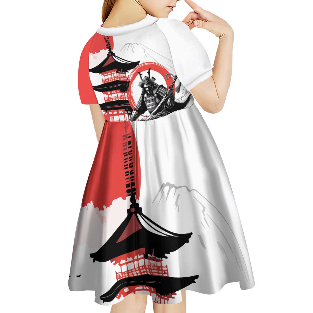 Japanese Samurai Warrior Enso Kid Short Sleeve Dress Japan Pagoda Sakura Watercolor - Wonder Print Shop