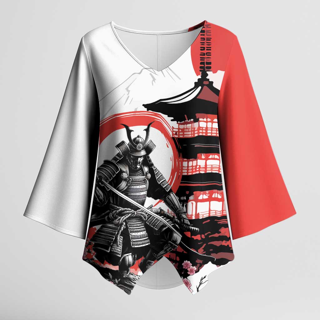 Japanese Samurai Warrior Enso Kimono Sleeve Blouse Japan Pagoda Sakura Watercolor - Wonder Print Shop