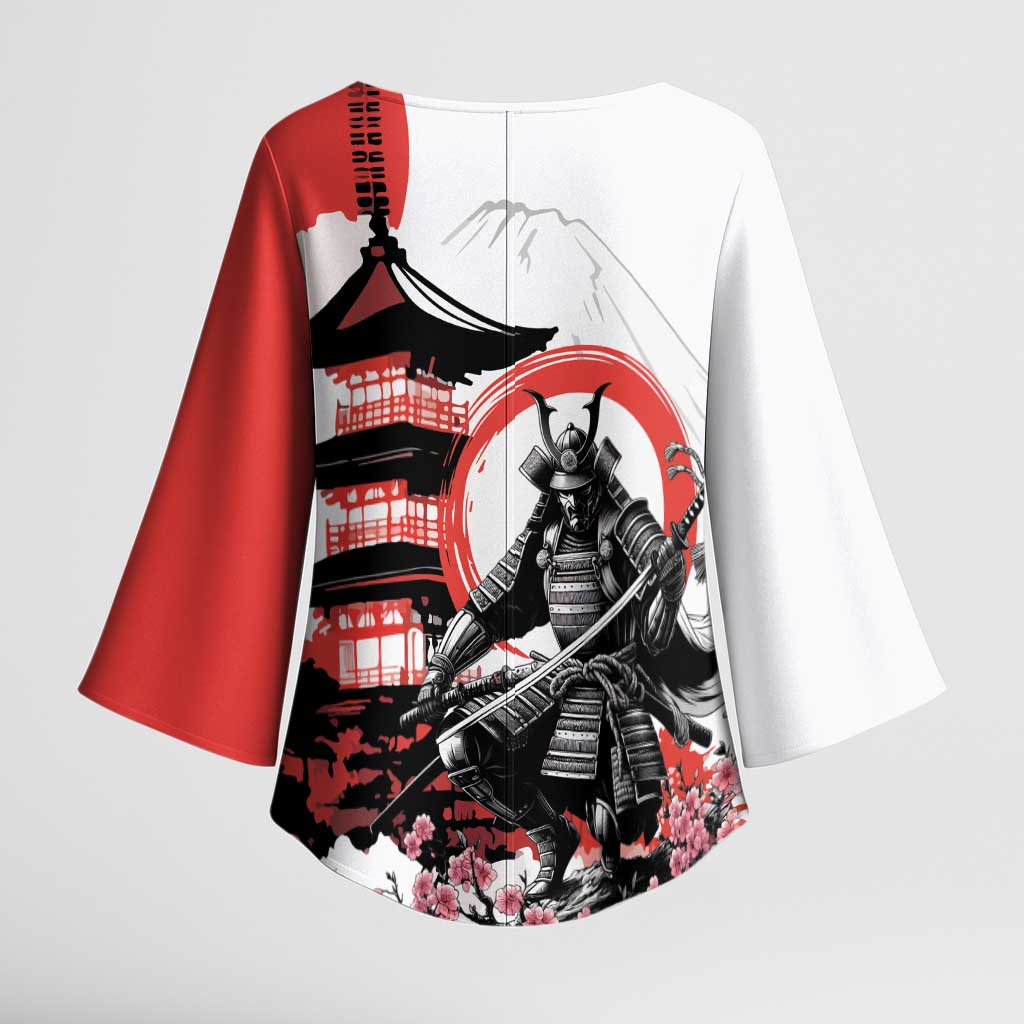 Japanese Samurai Warrior Enso Kimono Sleeve Blouse Japan Pagoda Sakura Watercolor - Wonder Print Shop