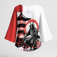 Japanese Samurai Warrior Enso Kimono Sleeve Blouse Japan Pagoda Sakura Watercolor - Wonder Print Shop