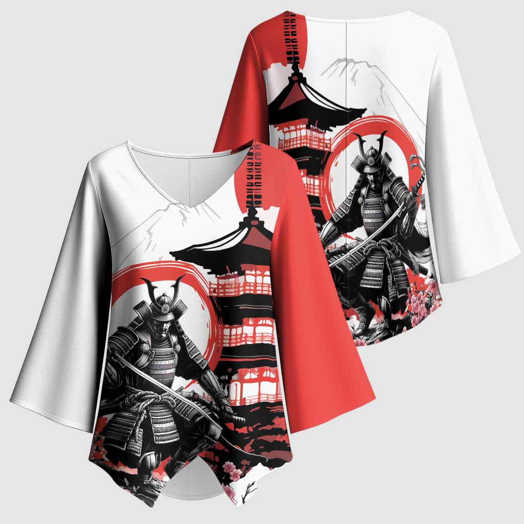 Japanese Samurai Warrior Enso Kimono Sleeve Blouse Japan Pagoda Sakura Watercolor - Wonder Print Shop