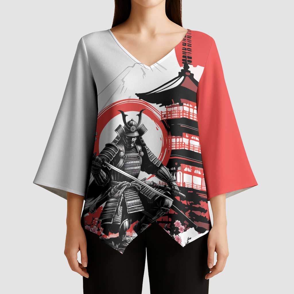 Japanese Samurai Warrior Enso Kimono Sleeve Blouse Japan Pagoda Sakura Watercolor - Wonder Print Shop