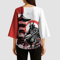 Japanese Samurai Warrior Enso Kimono Sleeve Blouse Japan Pagoda Sakura Watercolor - Wonder Print Shop