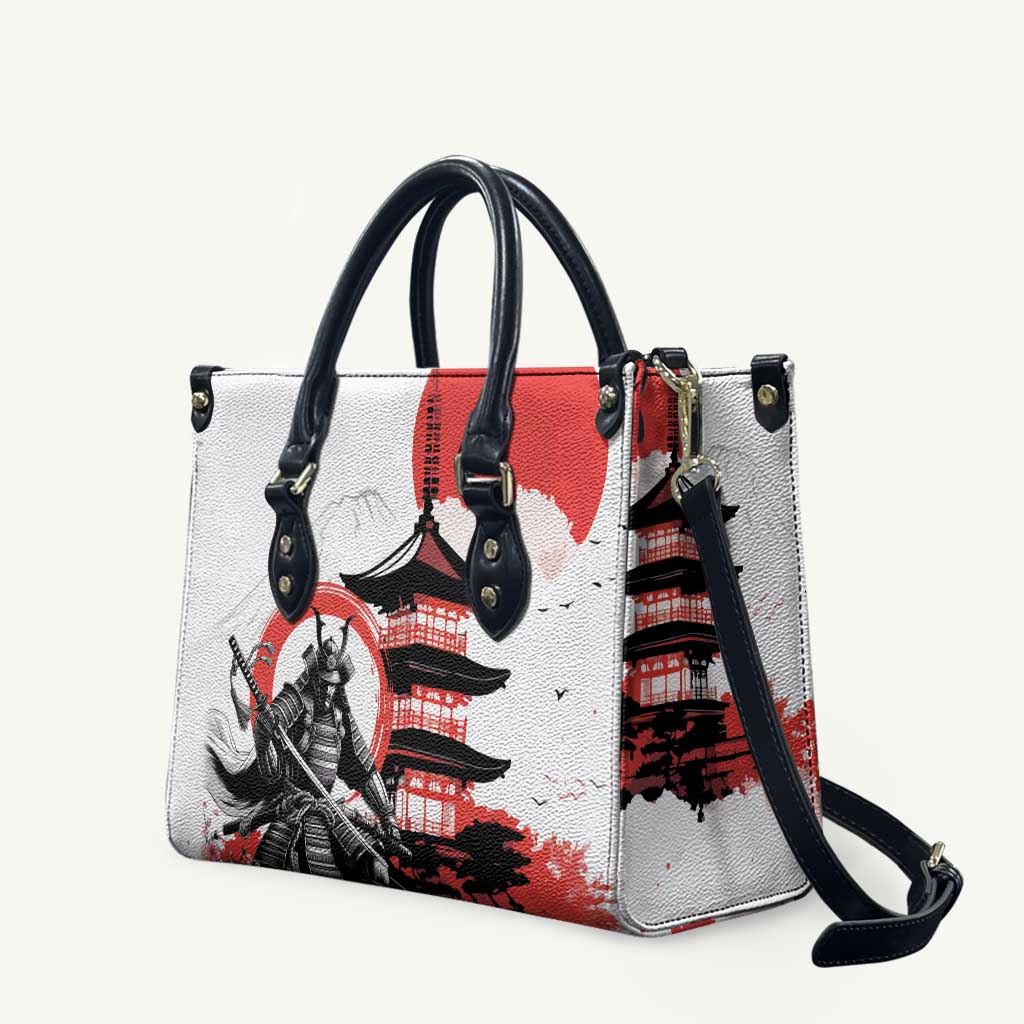 Japanese Samurai Warrior Enso Leather Bag Japan Pagoda Sakura Watercolor - Wonder Print Shop