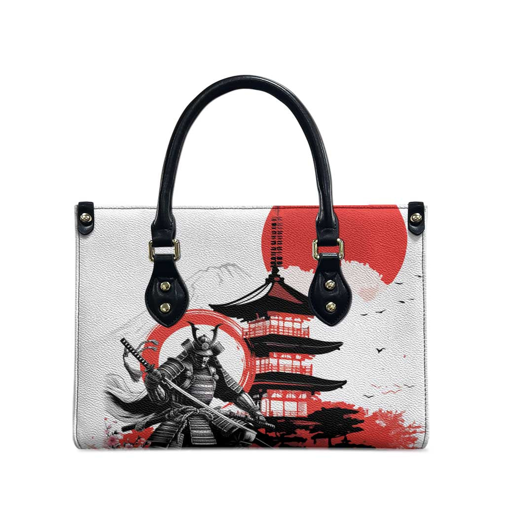 Japanese Samurai Warrior Enso Leather Bag Japan Pagoda Sakura Watercolor - Wonder Print Shop