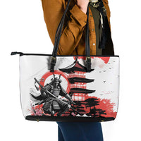 Japanese Samurai Warrior Enso Leather Tote Bag Japan Pagoda Sakura Watercolor - Wonder Print Shop