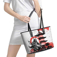 Japanese Samurai Warrior Enso Leather Tote Bag Japan Pagoda Sakura Watercolor - Wonder Print Shop