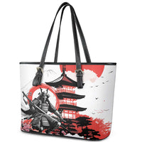 Japanese Samurai Warrior Enso Leather Tote Bag Japan Pagoda Sakura Watercolor - Wonder Print Shop