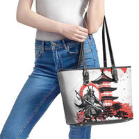 Japanese Samurai Warrior Enso Leather Tote Bag Japan Pagoda Sakura Watercolor - Wonder Print Shop