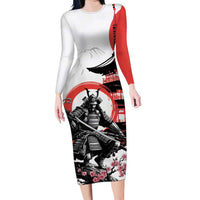 Japanese Samurai Warrior Enso Long Sleeve Bodycon Dress Japan Pagoda Sakura Watercolor - Wonder Print Shop