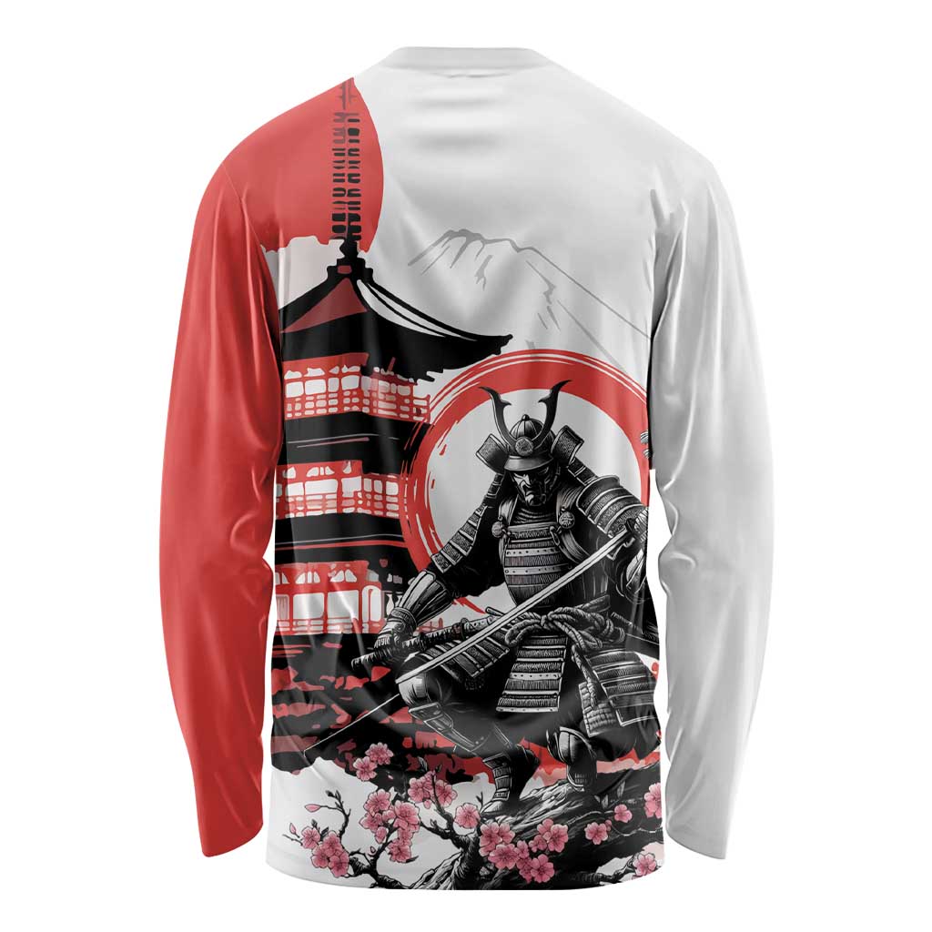 Japanese Samurai Warrior Enso Long Sleeve Shirt Japan Pagoda Sakura Watercolor - Wonder Print Shop