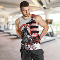 Japanese Samurai Warrior Enso Men Tank Top Japan Pagoda Sakura Watercolor - Wonder Print Shop