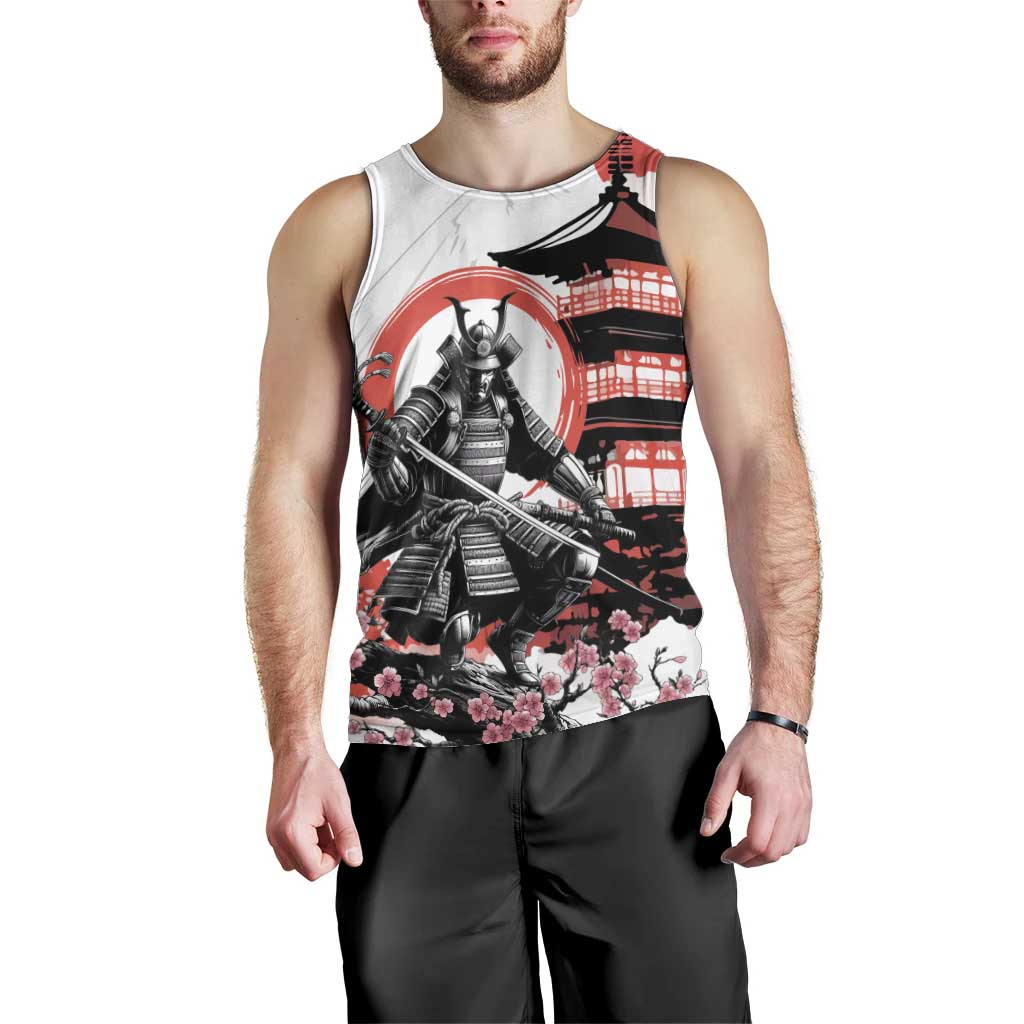 Japanese Samurai Warrior Enso Men Tank Top Japan Pagoda Sakura Watercolor - Wonder Print Shop