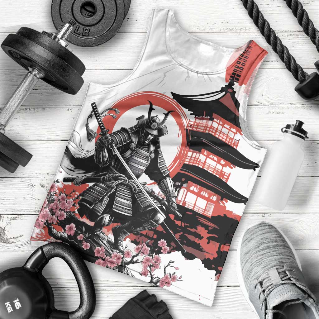 Japanese Samurai Warrior Enso Men Tank Top Japan Pagoda Sakura Watercolor - Wonder Print Shop