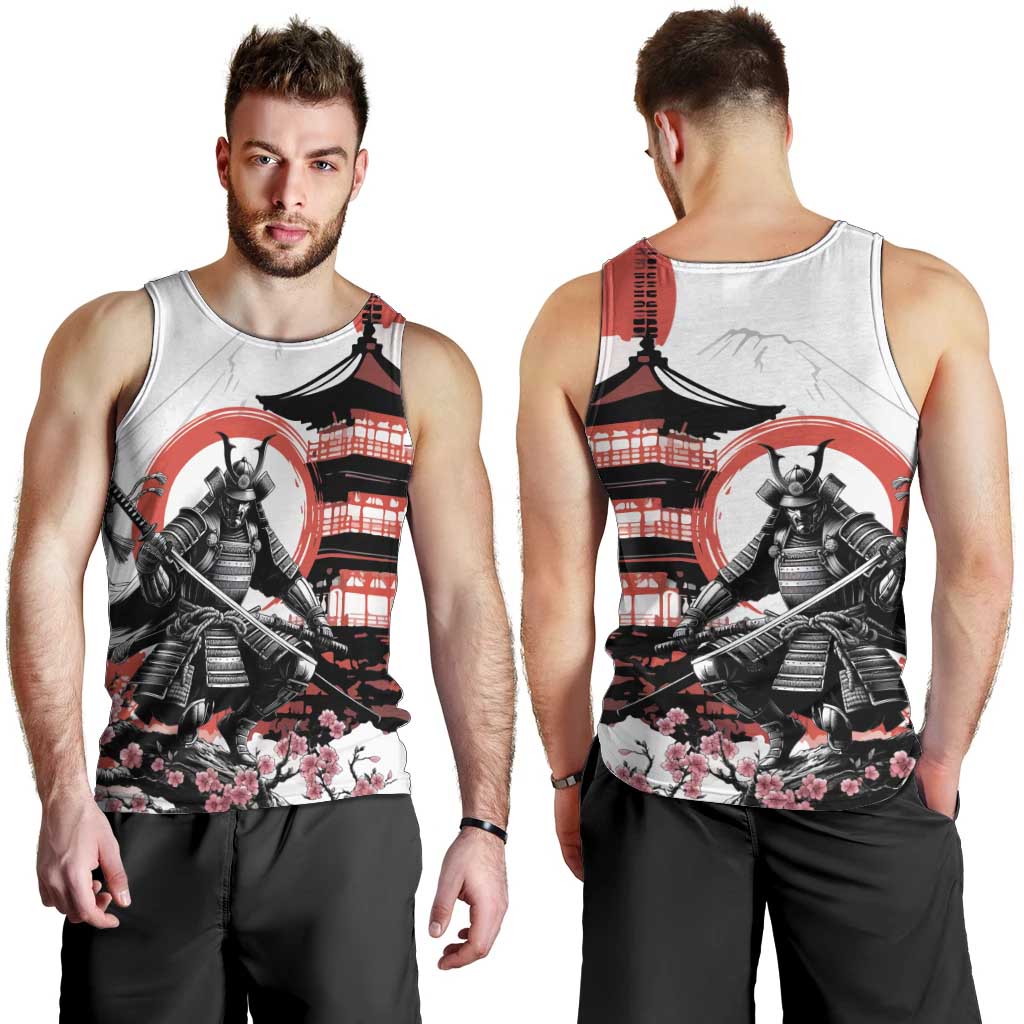 Japanese Samurai Warrior Enso Men Tank Top Japan Pagoda Sakura Watercolor - Wonder Print Shop