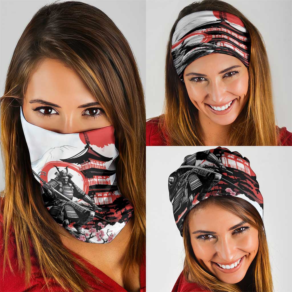 Japanese Samurai Warrior Enso Neck Gaiter Japan Pagoda Sakura Watercolor - Wonder Print Shop