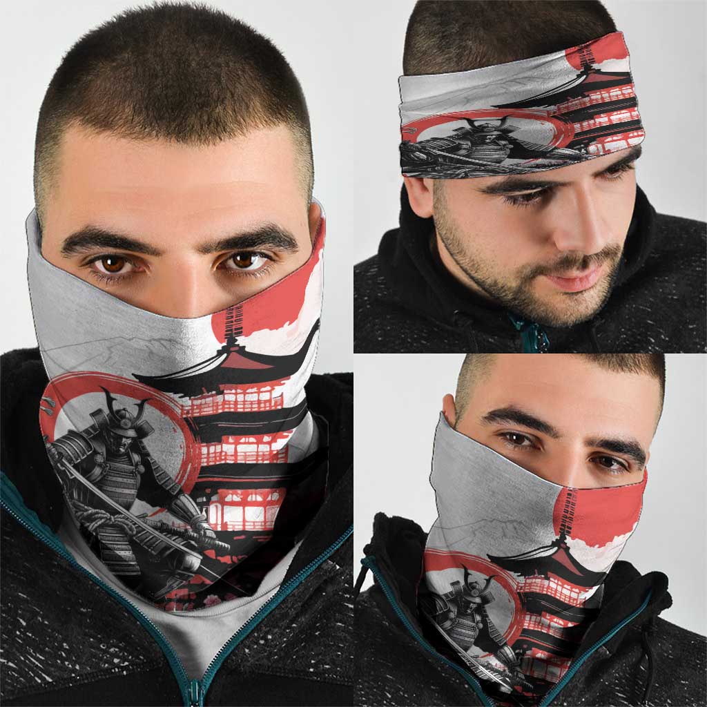 Japanese Samurai Warrior Enso Neck Gaiter Japan Pagoda Sakura Watercolor - Wonder Print Shop