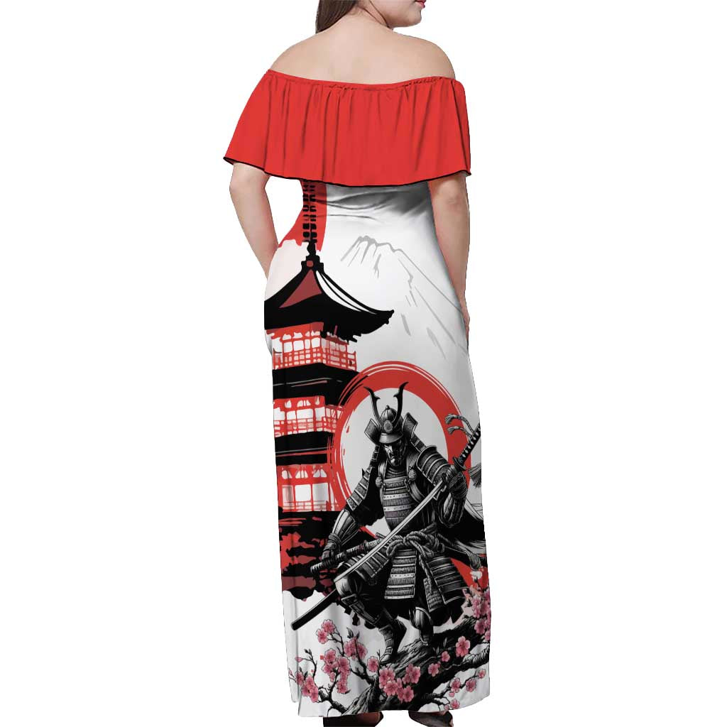 Japanese Samurai Warrior Enso Off Shoulder Maxi Dress Japan Pagoda Sakura Watercolor - Wonder Print Shop