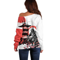 Japanese Samurai Warrior Enso Off Shoulder Sweater Japan Pagoda Sakura Watercolor - Wonder Print Shop
