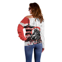 Japanese Samurai Warrior Enso Off Shoulder Sweater Japan Pagoda Sakura Watercolor - Wonder Print Shop