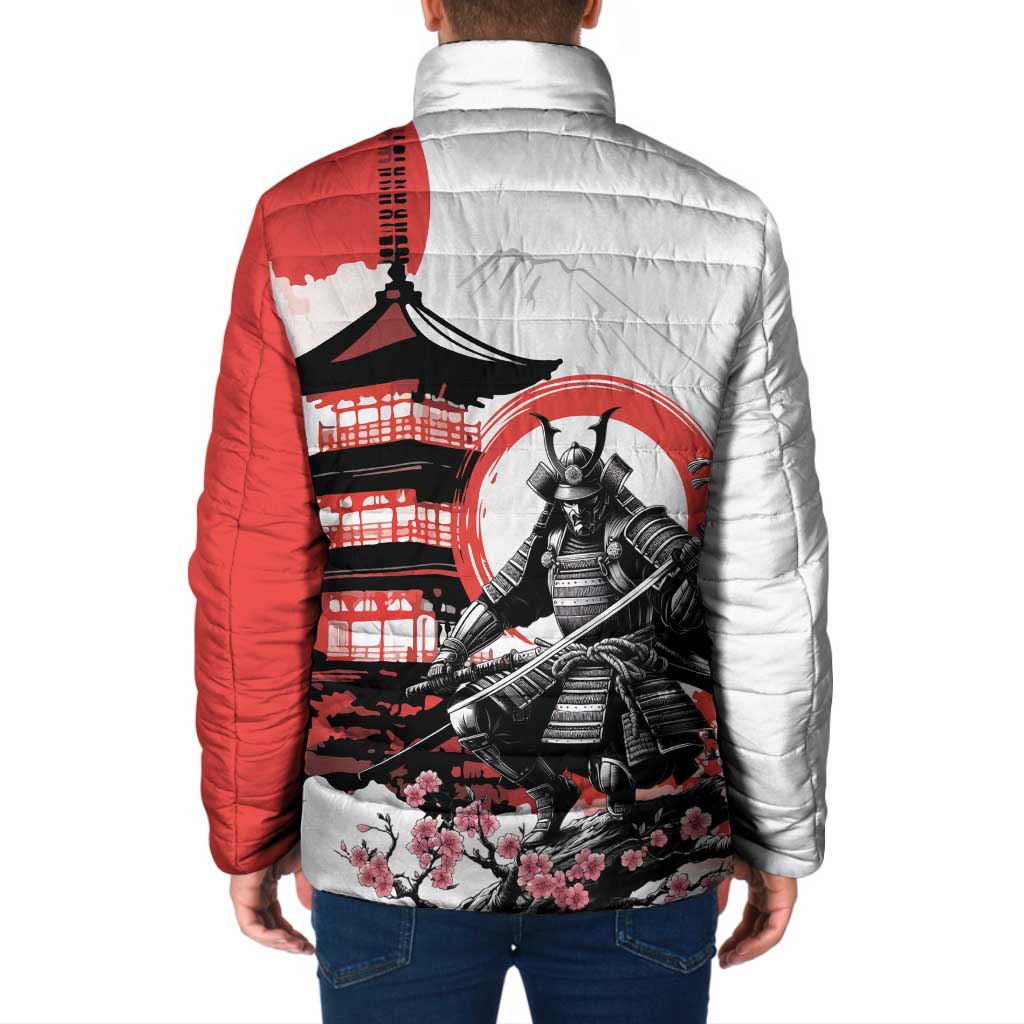 Japanese Samurai Warrior Enso Padded Jacket Japan Pagoda Sakura Watercolor - Wonder Print Shop