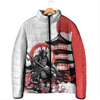 Japanese Samurai Warrior Enso Padded Jacket Japan Pagoda Sakura Watercolor - Wonder Print Shop
