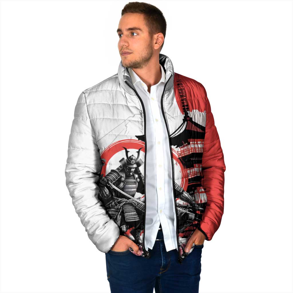Japanese Samurai Warrior Enso Padded Jacket Japan Pagoda Sakura Watercolor - Wonder Print Shop