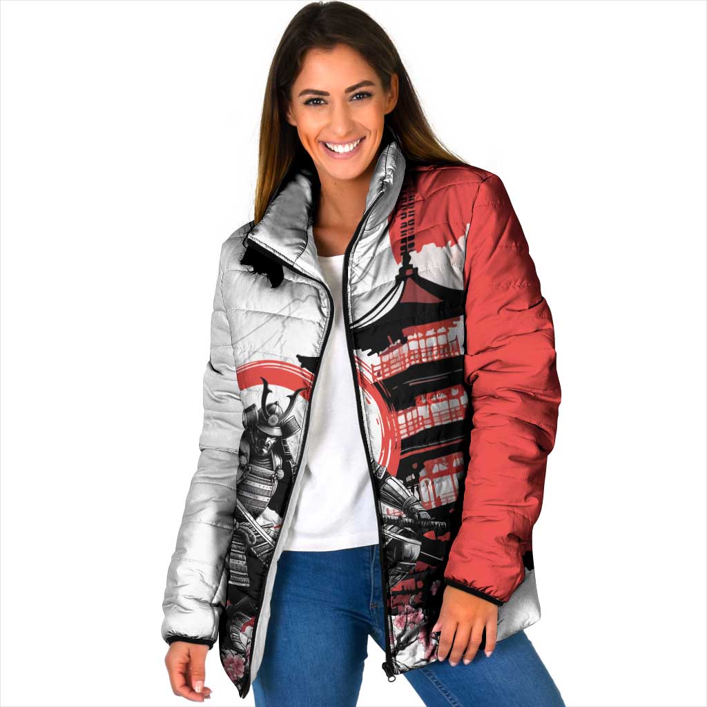 Japanese Samurai Warrior Enso Padded Jacket Japan Pagoda Sakura Watercolor - Wonder Print Shop
