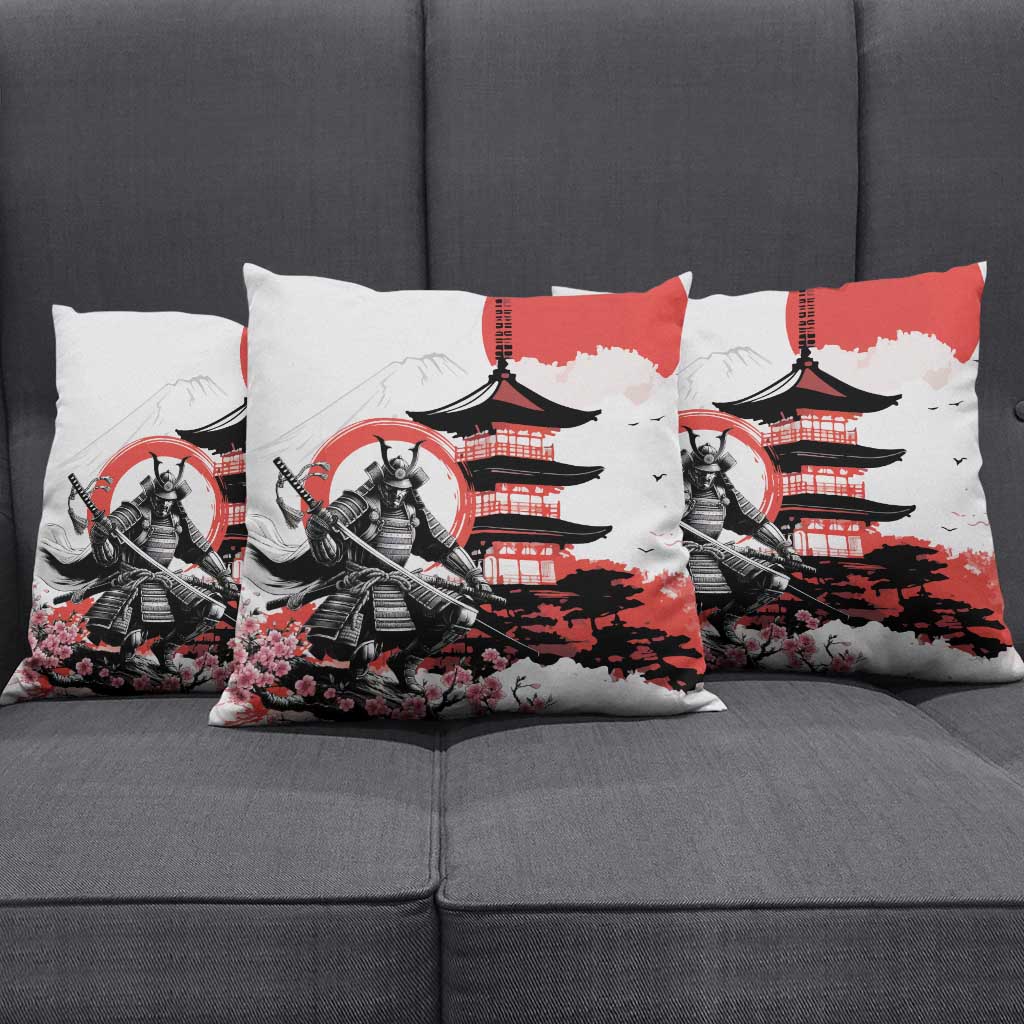 Japanese Samurai Warrior Enso Pillow Cover Japan Pagoda Sakura Watercolor - Wonder Print Shop