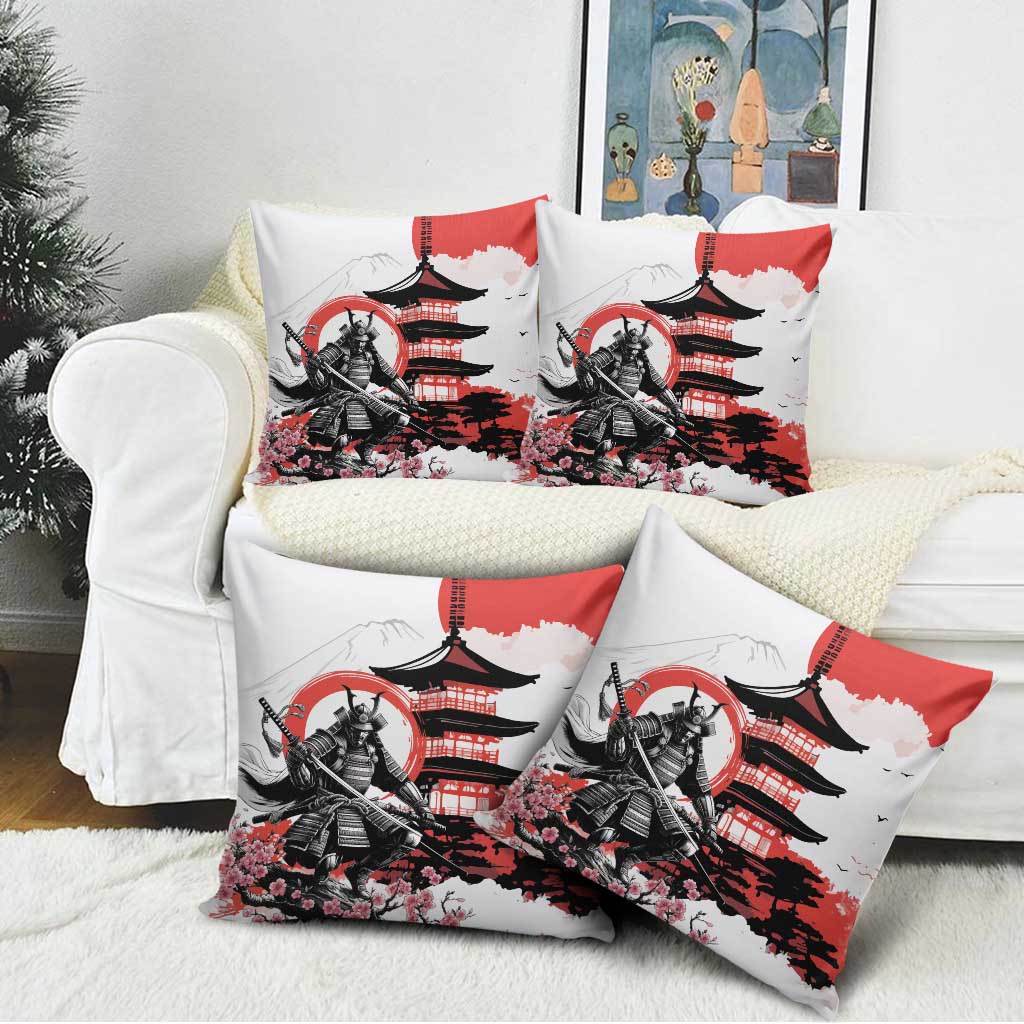 Japanese Samurai Warrior Enso Pillow Cover Japan Pagoda Sakura Watercolor - Wonder Print Shop