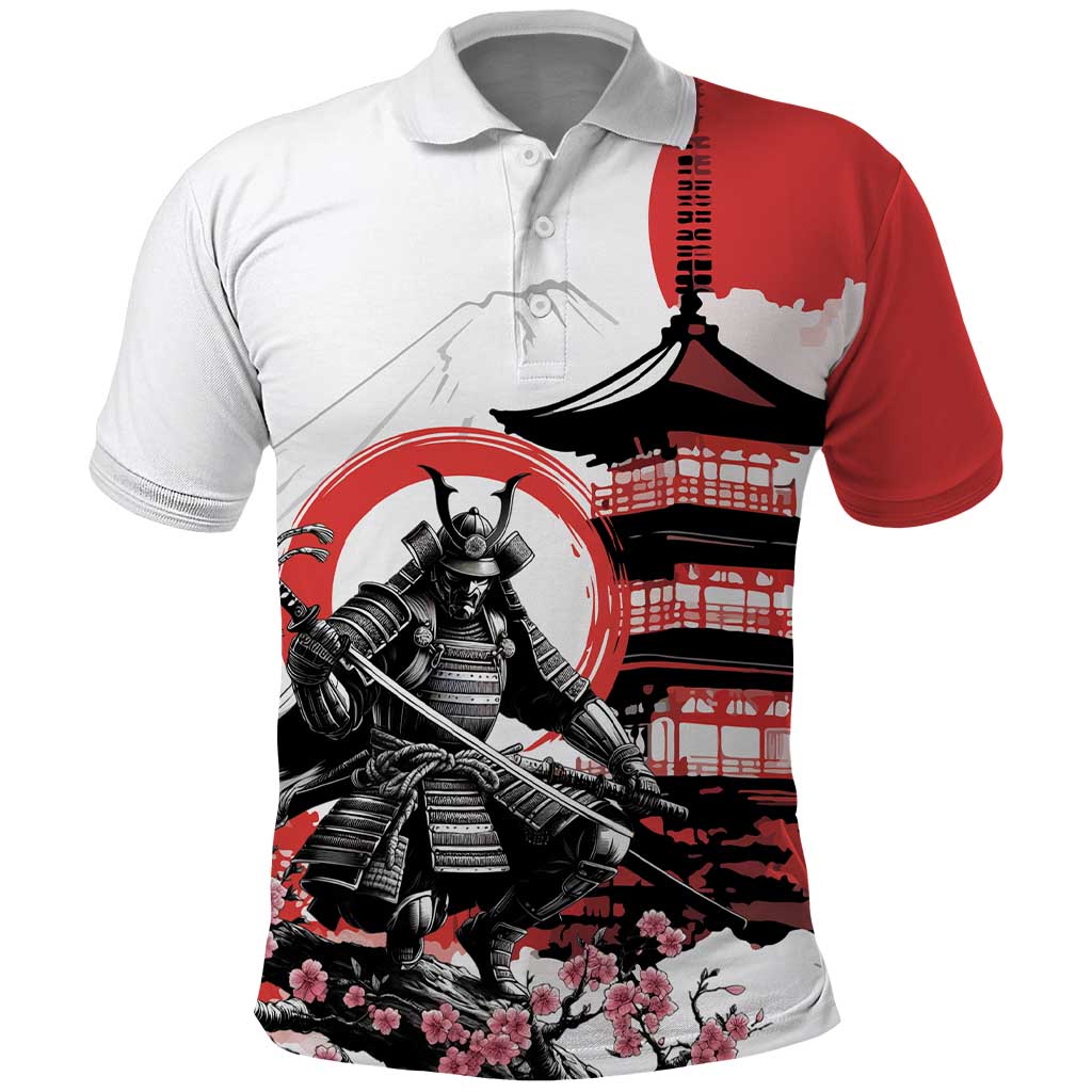 Japanese Samurai Warrior Enso Polo Shirt Japan Pagoda Sakura Watercolor - Wonder Print Shop