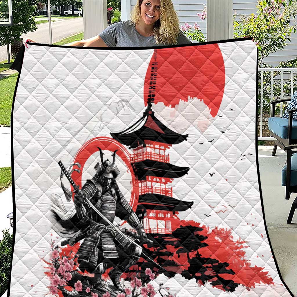 Japanese Samurai Warrior Enso Quilt Japan Pagoda Sakura Watercolor - Wonder Print Shop