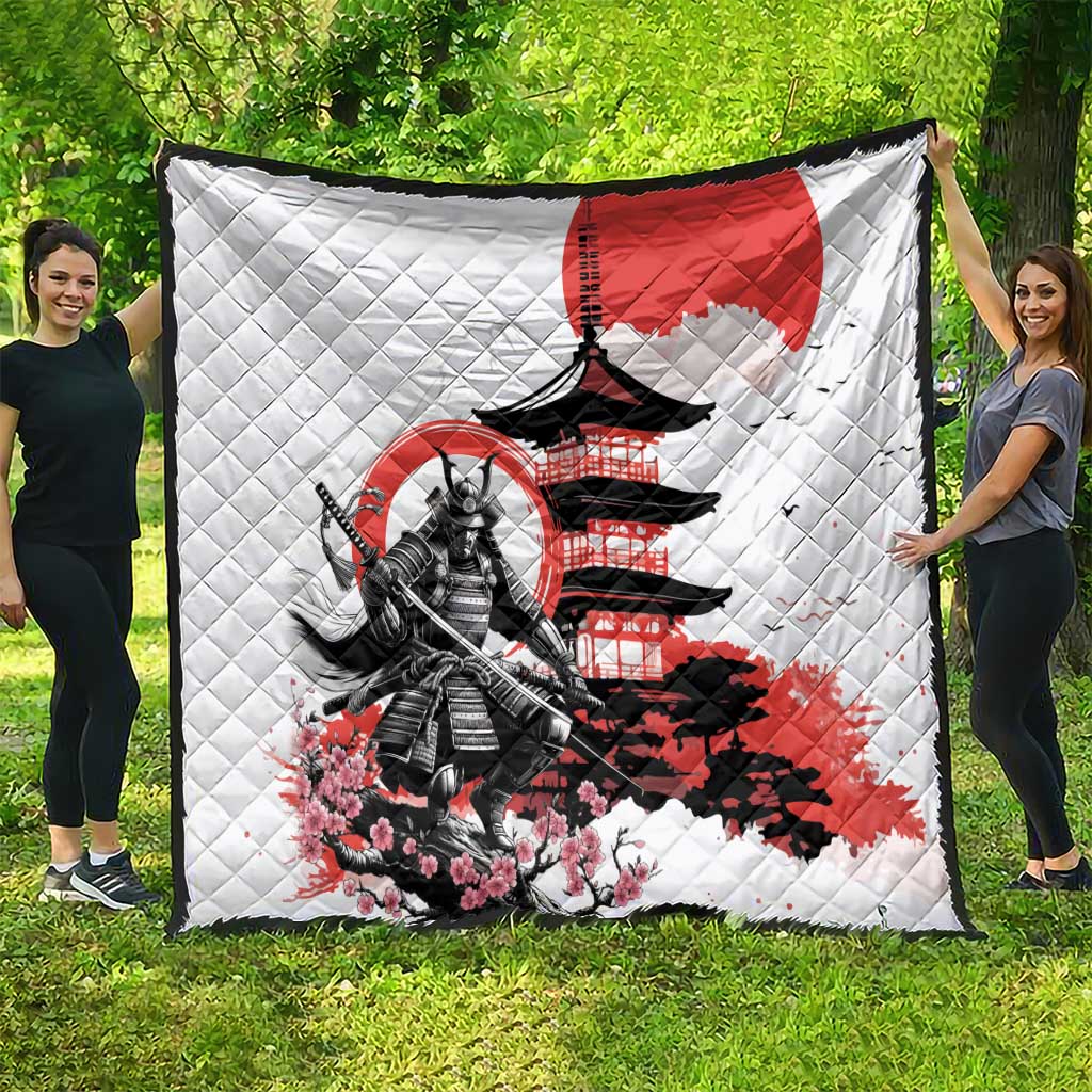Japanese Samurai Warrior Enso Quilt Japan Pagoda Sakura Watercolor - Wonder Print Shop