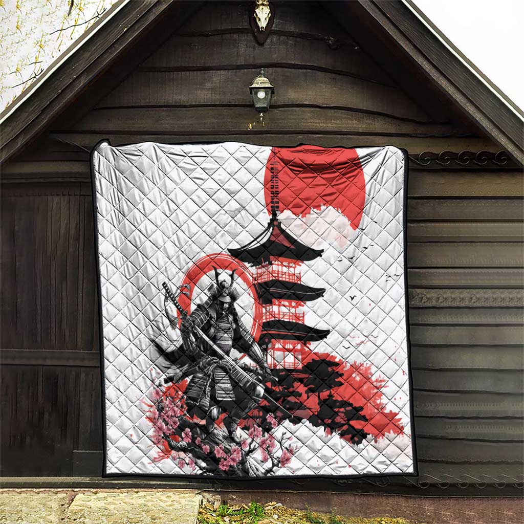 Japanese Samurai Warrior Enso Quilt Japan Pagoda Sakura Watercolor - Wonder Print Shop