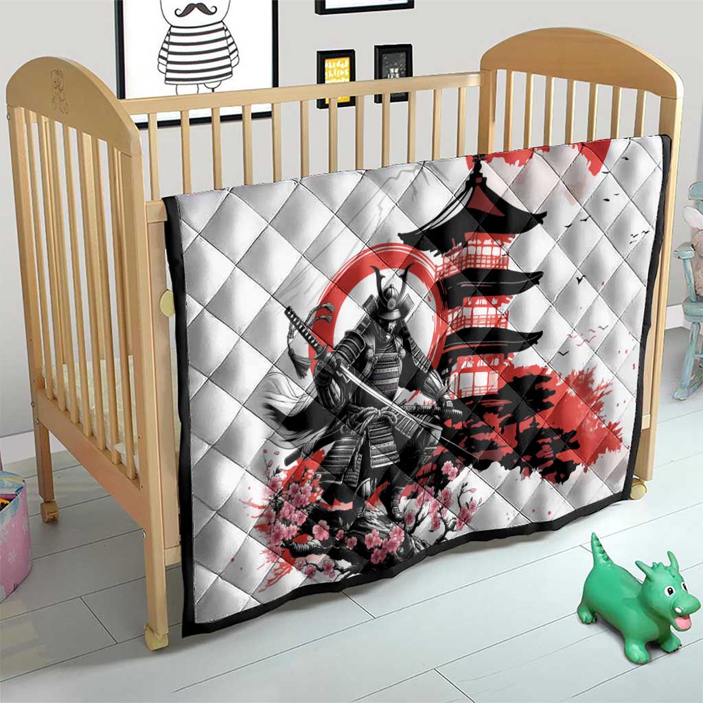 Japanese Samurai Warrior Enso Quilt Japan Pagoda Sakura Watercolor - Wonder Print Shop