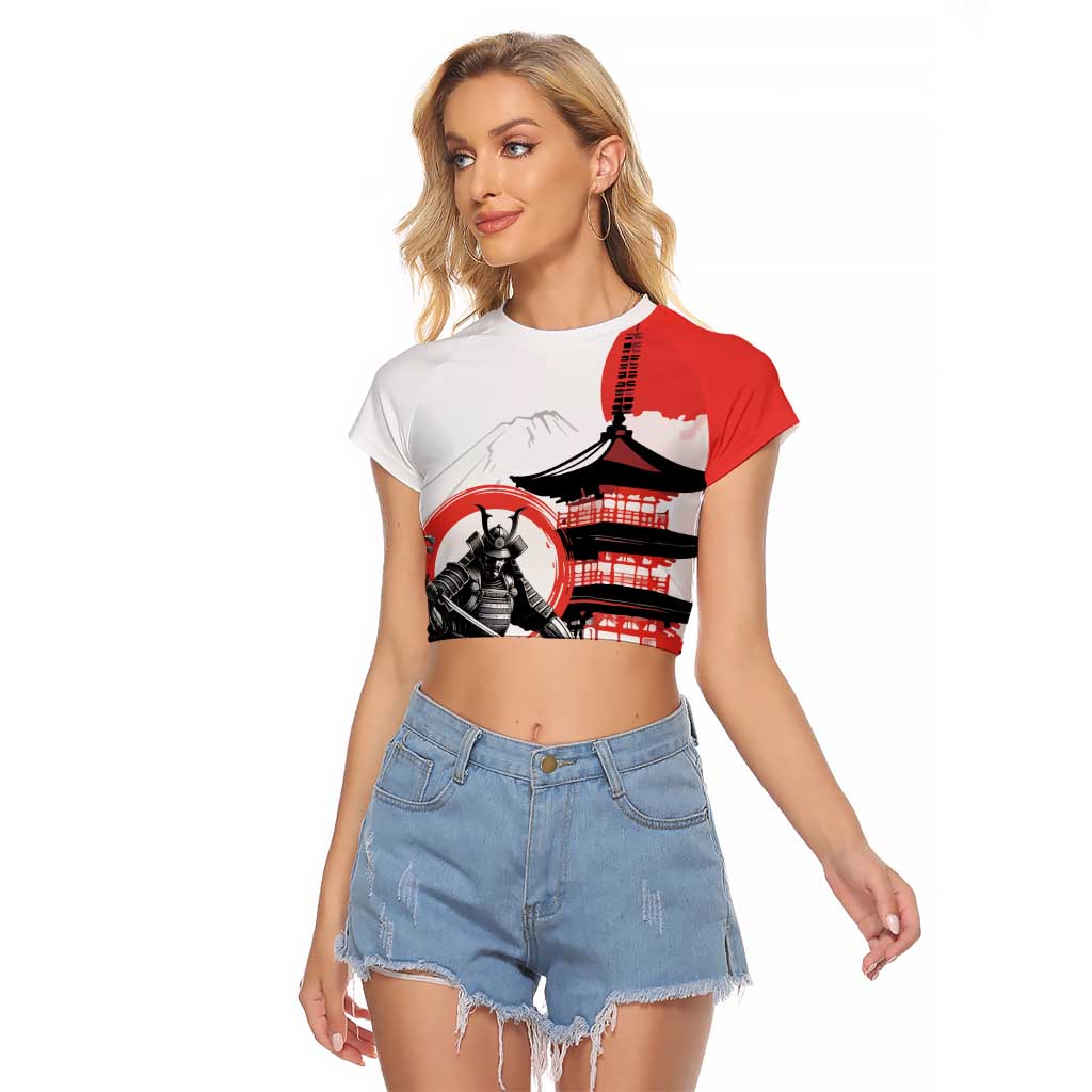 Japanese Samurai Warrior Enso Raglan Cropped T Shirt Japan Pagoda Sakura Watercolor - Wonder Print Shop