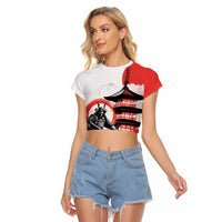 Japanese Samurai Warrior Enso Raglan Cropped T Shirt Japan Pagoda Sakura Watercolor - Wonder Print Shop