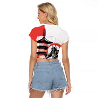 Japanese Samurai Warrior Enso Raglan Cropped T Shirt Japan Pagoda Sakura Watercolor - Wonder Print Shop